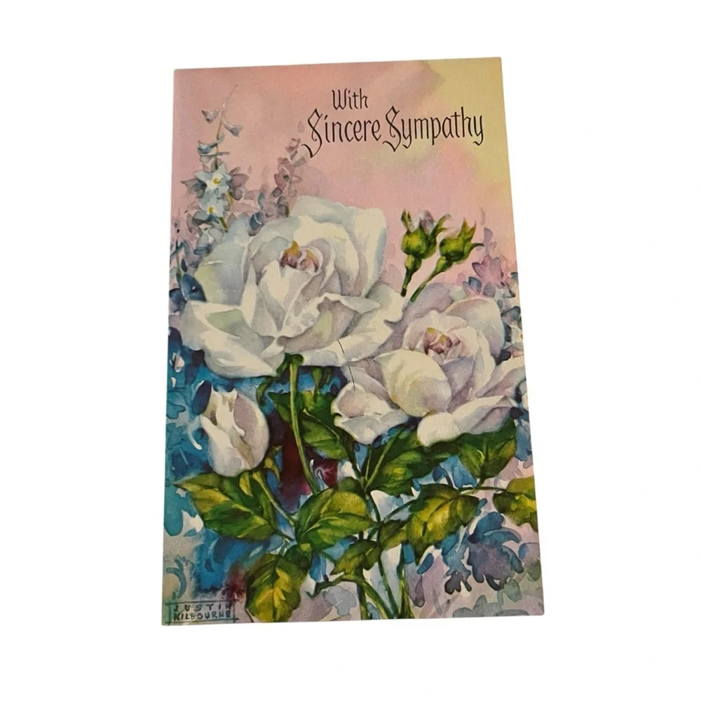 Unused Vintage Sangamon Sympathy Card Floral Watercolor Signed Justin Kilbourne
